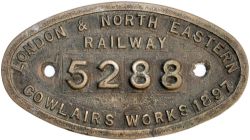 Worksplate LONDON & NORTH EASTERN RAILWAY COWLAIRS WORKS 1897 5288 ex Holmes NBR J36 0-6-0.