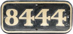 BR-W brass cabside numberplate 8444 ex Hawksworth 0-6-0 PT built by W. G. Bagnall Ltd in 1954.