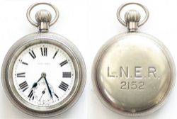 London and North Eastern Railway nickel cased pocket watch with Swiss Record 15 Jewel movement.
