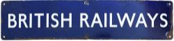 BR(E) enamel Double Royal poster board heading BRITISH RAILWAYS. Measures 25.5in x 6in and is in