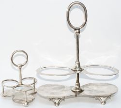 GWR silverplate WINE HOLDER, 10in tall, and a GWR VINAIGRETTE HOLDER, 5in tall, both base marked