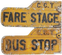 Glasgow Corporation Transport cast alloy double sided sign FARE STAGE. Together with another GCT