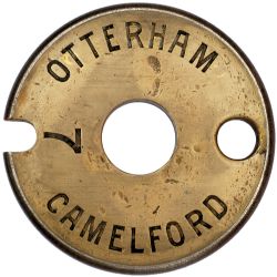 Tyers No 6 Single Line brass & steel Tablet OTTERHAM - CAMELFORD 7. Ex London and South Western