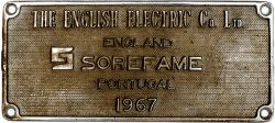 Diesel worksplate THE ENGLISH ELECTRIC CO LTD ENGLAND SOREFAME PORTUGAL 1967 ex Portuguese