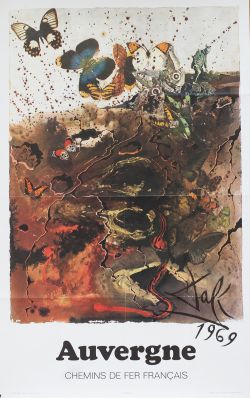 Poster SNCF AUVERGNE by Salvador Dali 1969, dated SNCF 1970. Double Royal 25in x 40in. In very