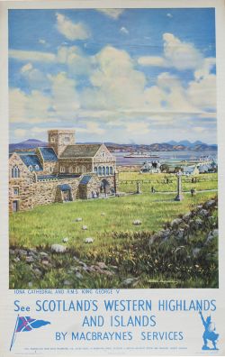 Poster BR/ MACBRAYNE'S IONA CATHEDRAL AND R.M.S. KING GEORGE V by Alasdair MacFarlane. Double