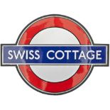 London Underground enamel target/bullseye sign SWISS COTTAGE measuring 24in x 18in and complete with