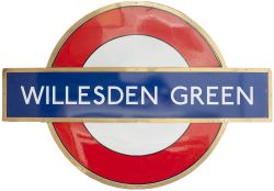 London Underground enamel target/ bullseye sign WILLESDEN GREEN with original bronze frame. Pre-