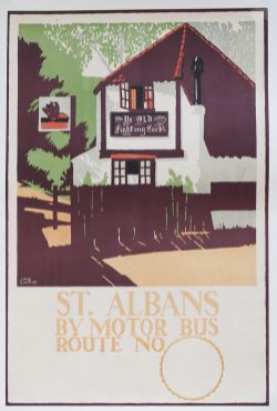 Poster London General Omnibus ST ALBANS BY MOTOR BUS by Edward McKnight Kauffer, dated 1920. A
