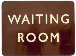 BR(W) FF enamel sign WAITING ROOM. Measures 24in x 18in and is in good condition.