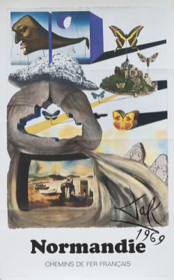 Poster SNCF NORMANDIE by Salvador Dali 1969, dated SNCF 1970. Double Royal 25in x 40in. In excellent