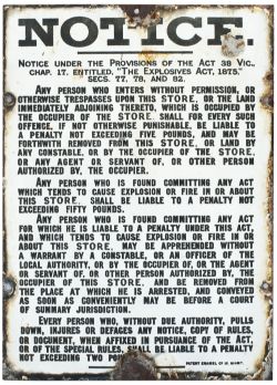 Enamel sign NOTICE UNDER THE PROVISIONS OF THE EXPLOSIVES ACT 1875 etc. In good condition with