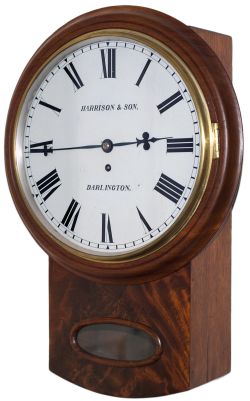 North Eastern Railway 12in dial mahogany cased drop dial railway clock with a wire driven English