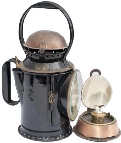 GWR 3 aspect Wrights Patent coppertop handlamp stamped GWR on the side and brass plated WRIGHTS