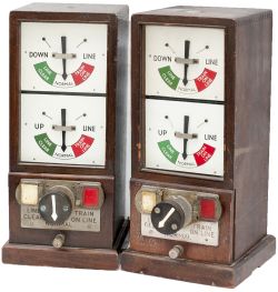 GWR 1947 double line mahogany cased block instruments a pair, both complete with both flaps and in