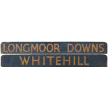 Longmoor Military Railway wooden carriage board LONGMOOR DOWNS-WHITEHILL. In very good original