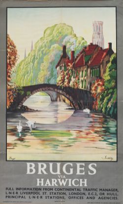 Poster LNER BRUGES VIA HARWICH by Schabelsky. Double Royal 25in x 40in. In good condition with