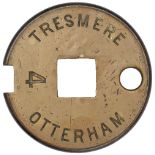 Tyers No 6 Single Line brass & steel Tablet TRESMERE - OTTERHAM 4. Ex London and South Western