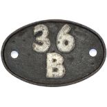 Shedplate 36B Mexborough 1950-1958 with sub shed Wath Electric from 1952. Lightly cleaned with