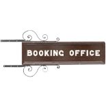 GWR wood with cast iron letters sign BOOKING OFFICE, double sided with original mounting brackets.