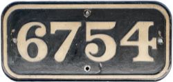 GWR brass cabside numberplate 6754 ex Collett 0-6-0 PT built at Swindon in 1947. Sheds included