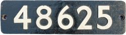 Smokebox numberplate 48625 ex LMS Stanier 8F built at Brighton in 1943. Sheds included 15A