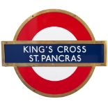 London Underground enamel target/bullseye sign KING'S CROSS ST PANCRAS in original bronze frame.