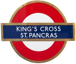 London Underground enamel target/bullseye sign KING'S CROSS ST PANCRAS in original bronze frame.