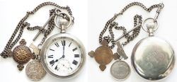 Cheshire Lines Committee nickel cased pocket watch with Swiss made 15 Jewel movement. The rear of