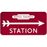 BR(M) FF STATION direction enamel sign with British Railways totem at the top and right facing