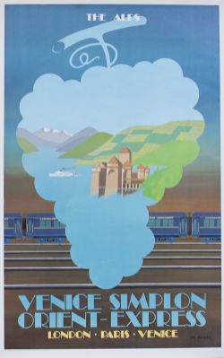 Poster VENICE SIMPLON ORIENT EXPRESS THE ALPS by Fix-Masseau 1979. First edition printed in France
