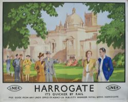 Poster LNER HARROGATE ITS QUICKER BY RAIL by H. Tittensor. Quad Royal 40in x 50in in good