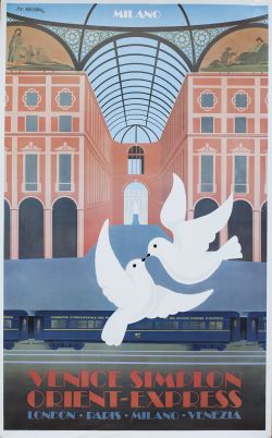 Poster VENICE SIMPLON ORIENT EXPRESS MILANO by Fix-Masseau 1979. First edition printed in France