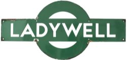Southern Railway enamel target sign LADYWELL from the former SECR station between New Cross and