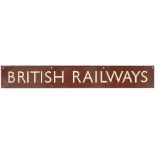 BR(W) enamel Double Royal poster board heading BRITISH RAILWAYS. Measures 27in x 4in and is in