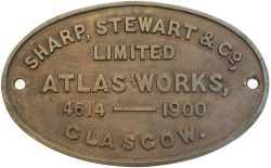 Worksplate SHARP STEWART & CO LIMITED ATLAS WORKS GLASGOW 4614 1900 ex Barry Railway B1 0-6-2 T,