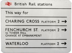 London Transport Underground FF enamel sign BRITISH RAIL STATIONS THIS WAY FOR CHARING CROSS PLAT