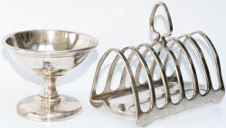 Southern Railway silverplate TOAST RACK and SUNDAE DISH, both marked Southern Railway and with the