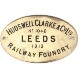 Worksplate HUDSWELL CLARKE & Co Ltd LEEDS No 1046 1913, ex Manchester Ship Canal 0-6-0T number 59