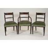 A set of 5 (4+1) Regency mahogany bar back dining chairs, each with a rope twist bar back,