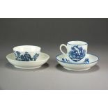 A Caughley tea bowl and saucer transfer-printed with the Birds in Branches pattern, circa 1785,