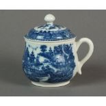 A Caughley baluster form custard cup with cover, with plain loop handle and ball knop, circa 1780,