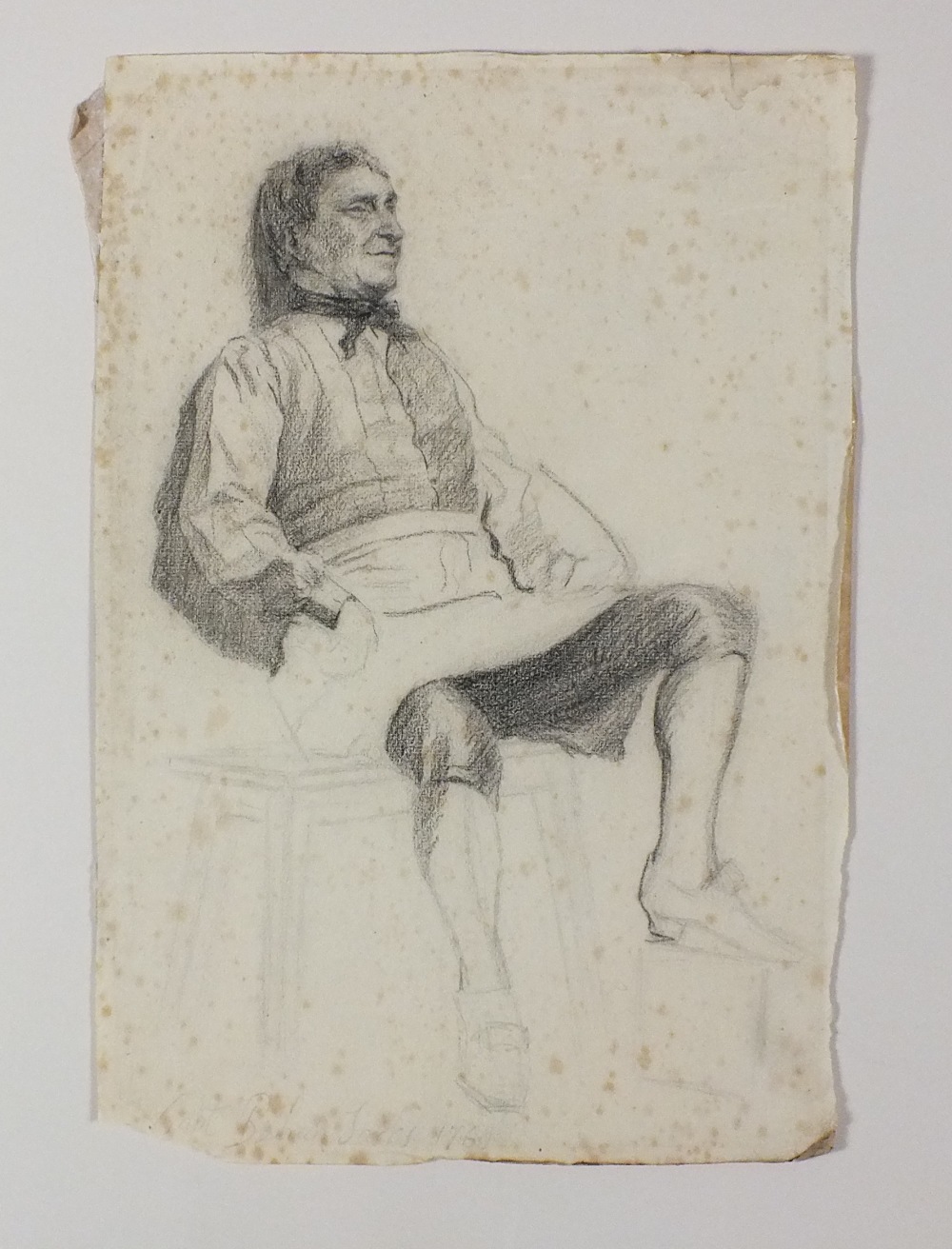 English school, late 19th century Sketch of Captain Behan Jacks, full length seated on a bench,