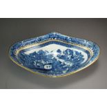 A Caughley oval dessert centre dish transfer-printed in the Full Nankin pattern with addition chain