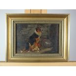 British school, early 20th century Collie dog seated beside a wall, oil on panel,