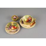 A Royal Worcester florally painted miniature teacup, a Royal Worcester fruit-painted side plate, 11.