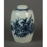 A Caughley tea caddy, lacking cover, transfer-printed in the Mansfield pattern, circa 1785, C mark,