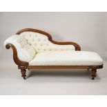 A mid Victorian mahogany framed scroll end chaise longue,