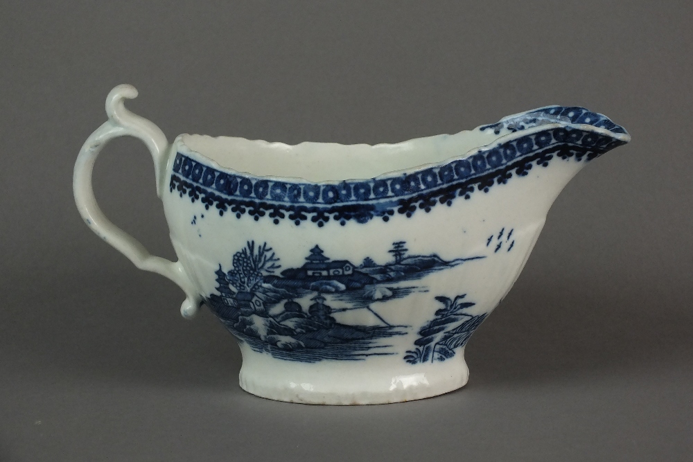 A Caughley sauce boat transfer-printed in the Pleasure Boat pattern, circa 1775-85,