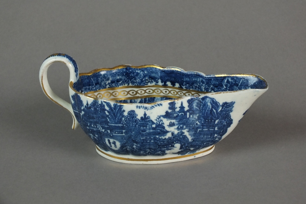 A low Caughley sauce boat transfer-printed in the Full Nankin pattern, unmarked,